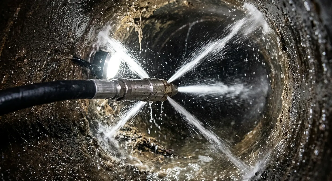 High-pressure hydro jetting nozzle cleaning sewer pipe for Sewer Cleanout in Elk River